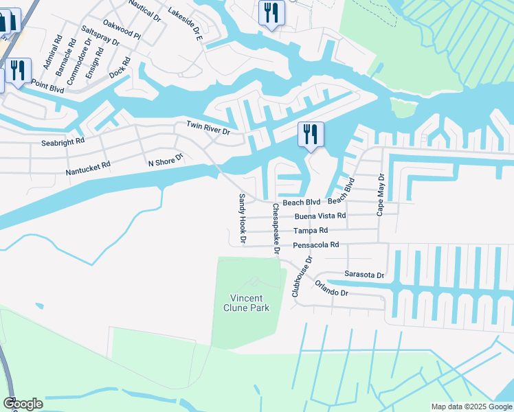 map of restaurants, bars, coffee shops, grocery stores, and more near 707 Beach Boulevard in Lacey Township