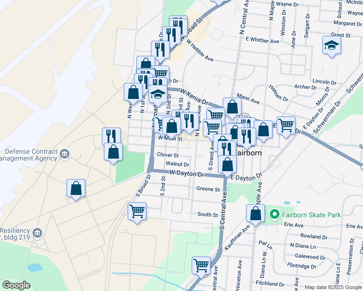 map of restaurants, bars, coffee shops, grocery stores, and more near 409 West Main Street in Fairborn