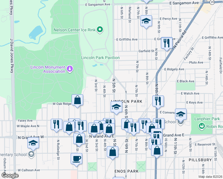 map of restaurants, bars, coffee shops, grocery stores, and more near in Springfield
