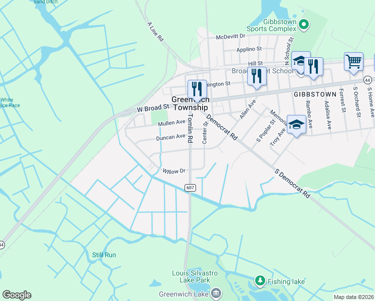 map of restaurants, bars, coffee shops, grocery stores, and more near 126 Tomlin Road in Greenwich Township