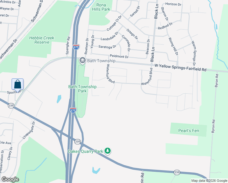 map of restaurants, bars, coffee shops, grocery stores, and more near 186 Rivulet Drive in Fairborn