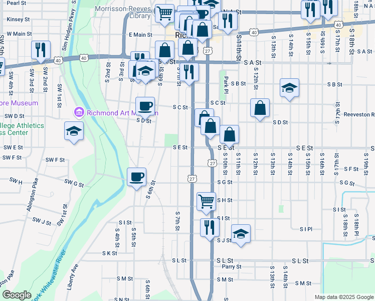map of restaurants, bars, coffee shops, grocery stores, and more near 443 South 7th Street in Richmond