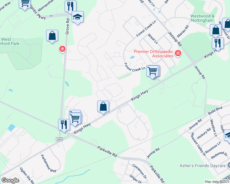 map of restaurants, bars, coffee shops, grocery stores, and more near Lionheart Lane in West Deptford