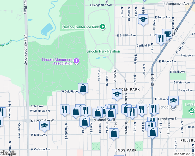 map of restaurants, bars, coffee shops, grocery stores, and more near 1513 North 3rd Street in Springfield