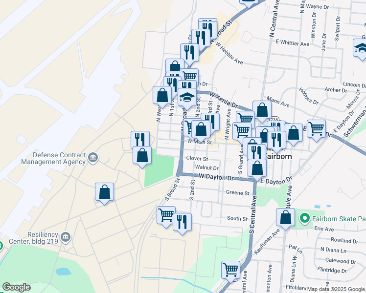 map of restaurants, bars, coffee shops, grocery stores, and more near 519 West Main Street in Fairborn