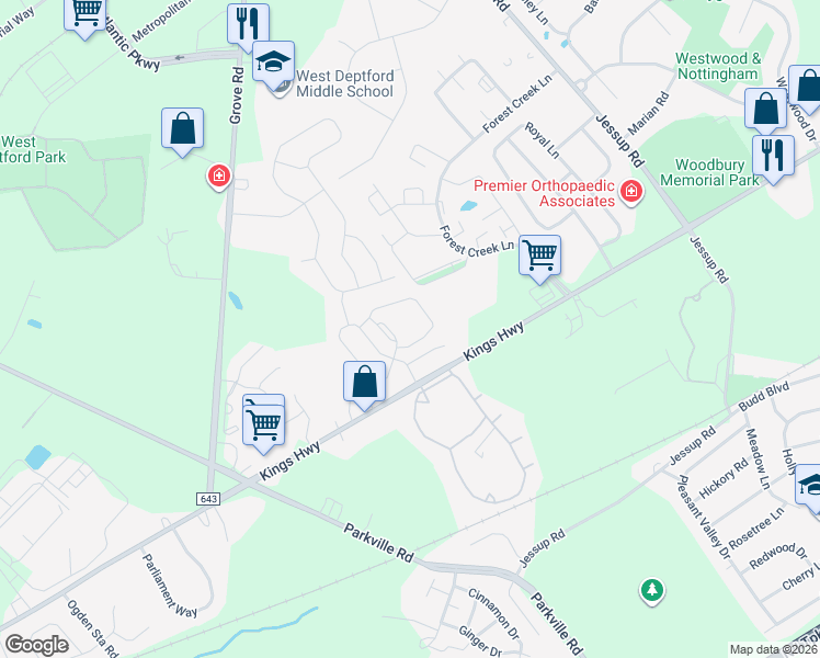 map of restaurants, bars, coffee shops, grocery stores, and more near 60 Highbridge Lane in West Deptford