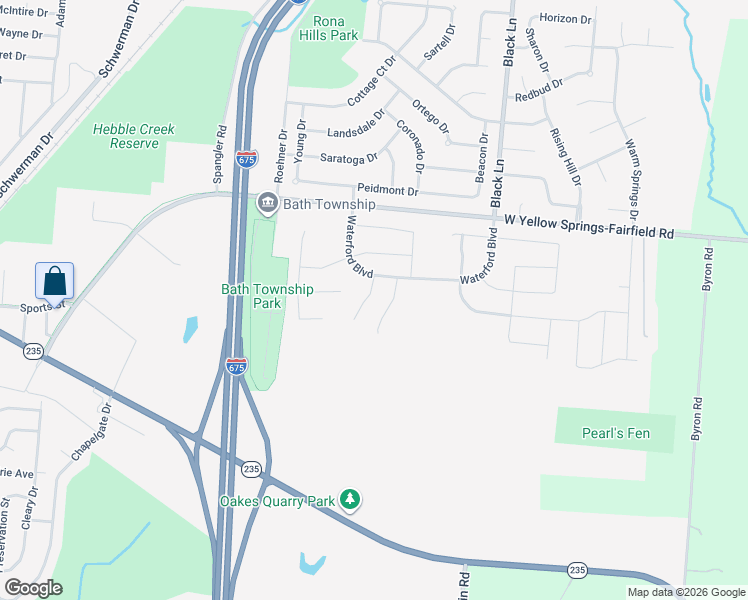 map of restaurants, bars, coffee shops, grocery stores, and more near 186 Rivulet Drive in Fairborn
