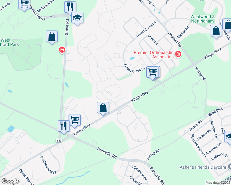 map of restaurants, bars, coffee shops, grocery stores, and more near 60 Highbridge Lane in West Deptford