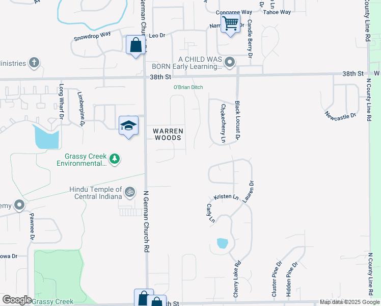 map of restaurants, bars, coffee shops, grocery stores, and more near 3521 Bearwood Court in Indianapolis