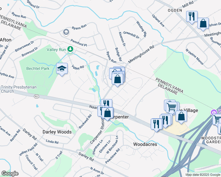 map of restaurants, bars, coffee shops, grocery stores, and more near 27005 Valley Run Drive in Wilmington
