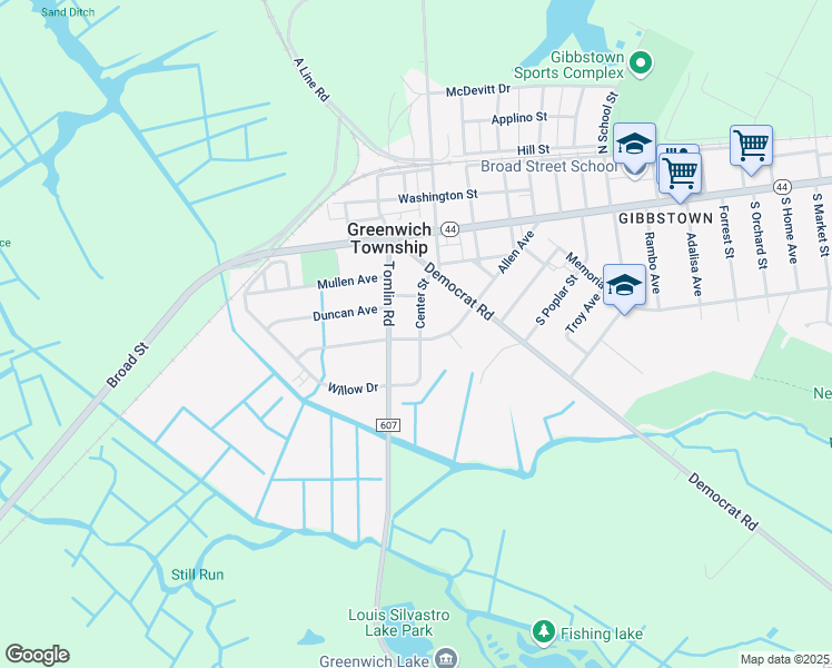 map of restaurants, bars, coffee shops, grocery stores, and more near 145 Center Street in Greenwich Township