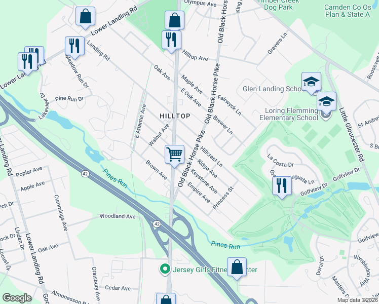 map of restaurants, bars, coffee shops, grocery stores, and more near 1330 Old Black Horse Pike in Camden County