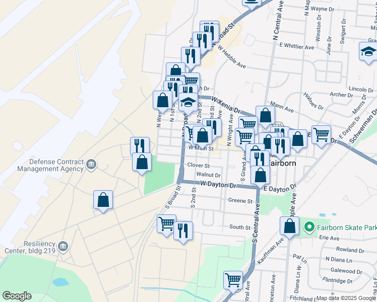 map of restaurants, bars, coffee shops, grocery stores, and more near 519 West Main Street in Fairborn