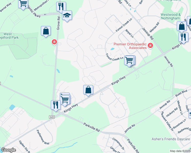 map of restaurants, bars, coffee shops, grocery stores, and more near 15 Highbridge Lane in West Deptford