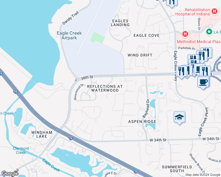 map of restaurants, bars, coffee shops, grocery stores, and more near 3708 Magenta Lane in Indianapolis