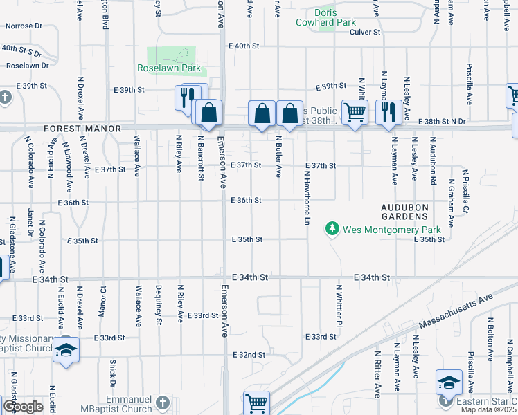 map of restaurants, bars, coffee shops, grocery stores, and more near 3562 North Leland Avenue in Indianapolis