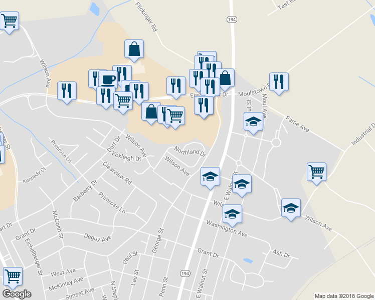 map of restaurants, bars, coffee shops, grocery stores, and more near 649 Northland Drive in Hanover