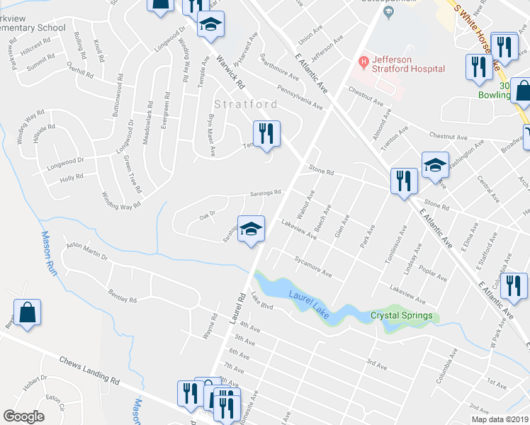 map of restaurants, bars, coffee shops, grocery stores, and more near 7 Academy Drive in Stratford