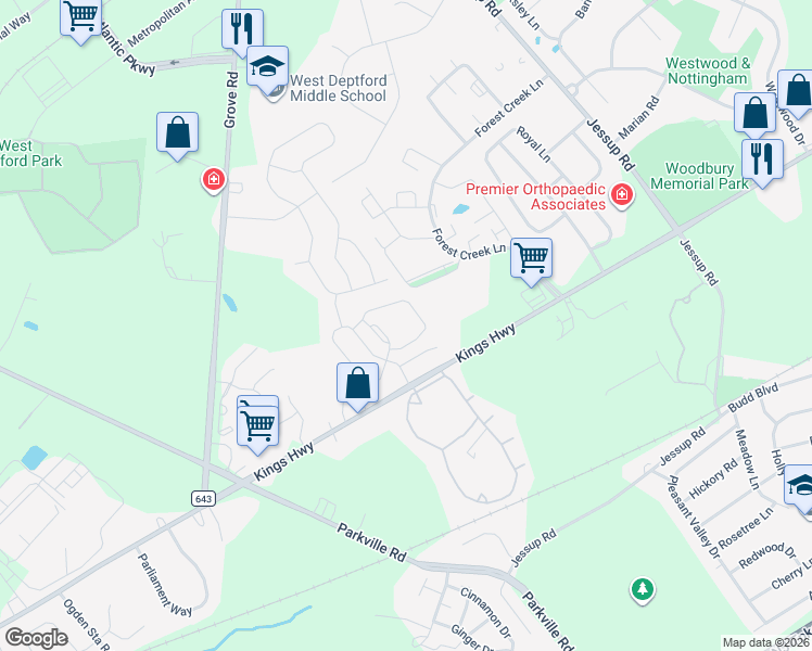 map of restaurants, bars, coffee shops, grocery stores, and more near 60 Highbridge Lane in West Deptford