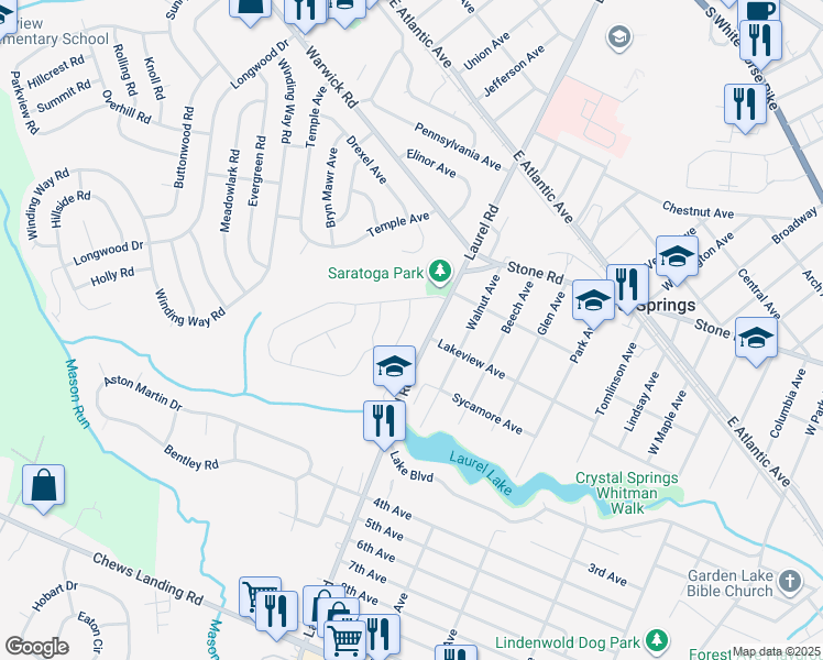 map of restaurants, bars, coffee shops, grocery stores, and more near 7 Academy Drive in Stratford
