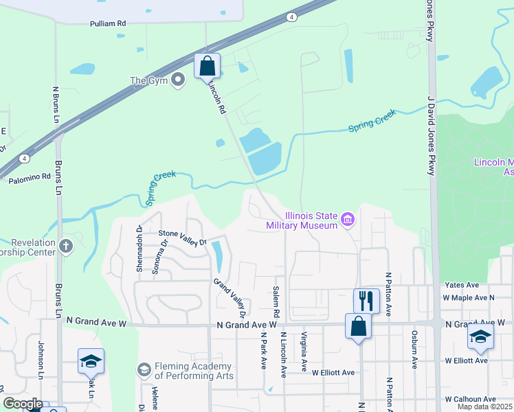map of restaurants, bars, coffee shops, grocery stores, and more near 1519 North Lincoln Avenue in Springfield