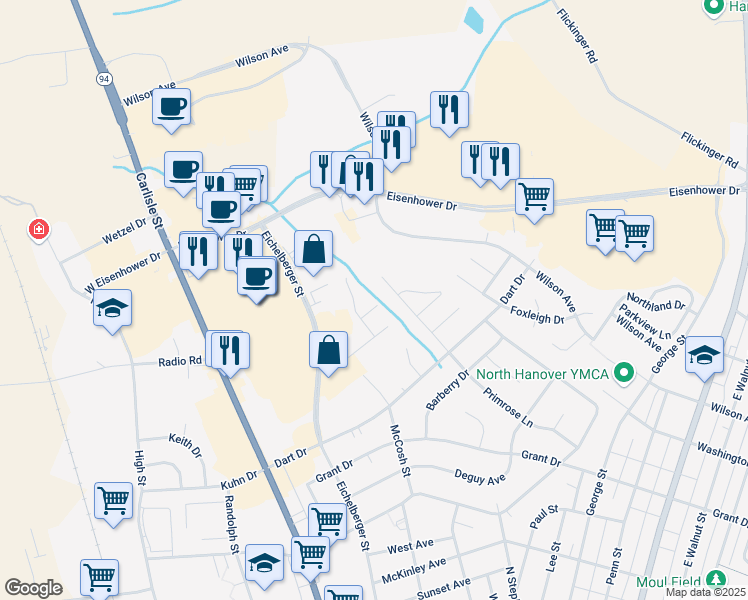 map of restaurants, bars, coffee shops, grocery stores, and more near 206 Adams Ct in Hanover