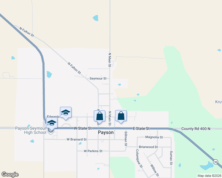 map of restaurants, bars, coffee shops, grocery stores, and more near 406 North Main Street in Payson