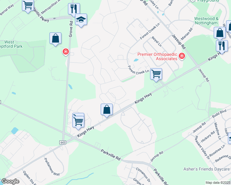 map of restaurants, bars, coffee shops, grocery stores, and more near 15 Highbridge Lane in West Deptford