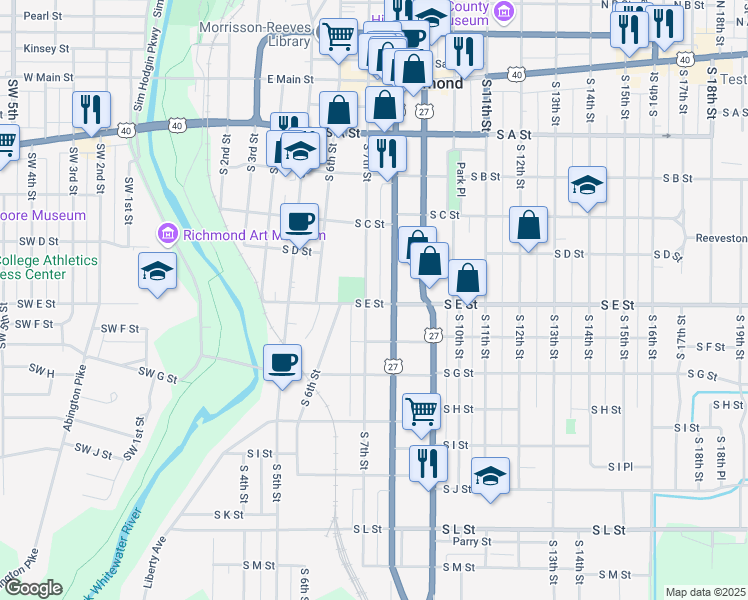 map of restaurants, bars, coffee shops, grocery stores, and more near 443 South 7th Street in Richmond