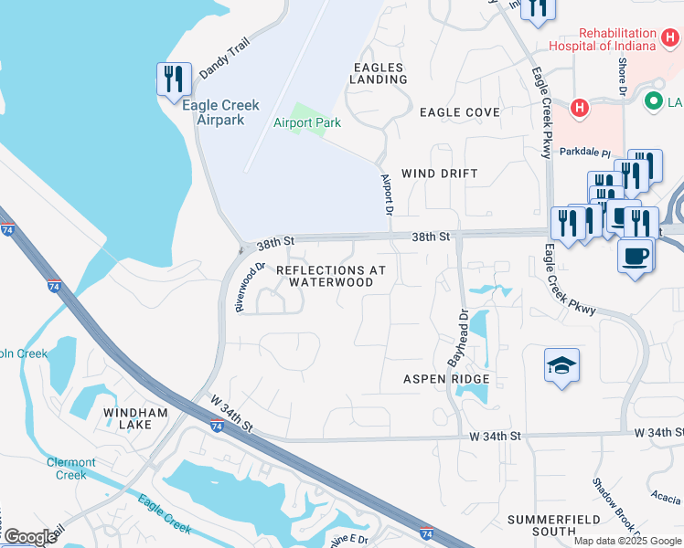map of restaurants, bars, coffee shops, grocery stores, and more near 3708 Magenta Lane in Indianapolis