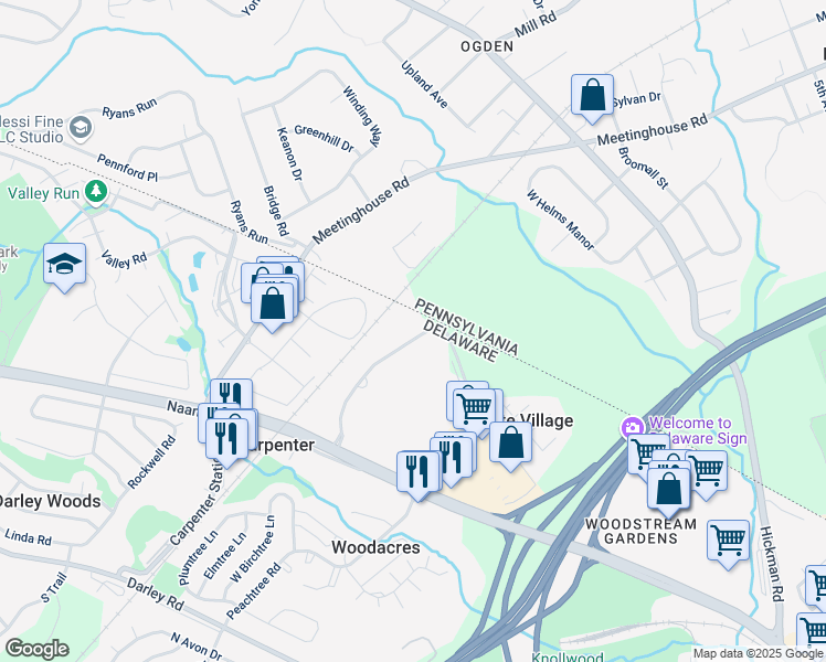 map of restaurants, bars, coffee shops, grocery stores, and more near 4039 Society Drive in Claymont