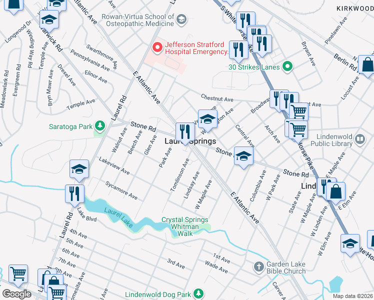 map of restaurants, bars, coffee shops, grocery stores, and more near 811 West Atlantic Avenue in Laurel Springs