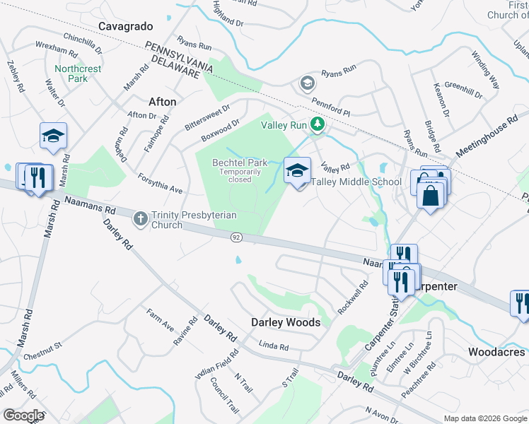 map of restaurants, bars, coffee shops, grocery stores, and more near 1110 Cypress Road in Wilmington