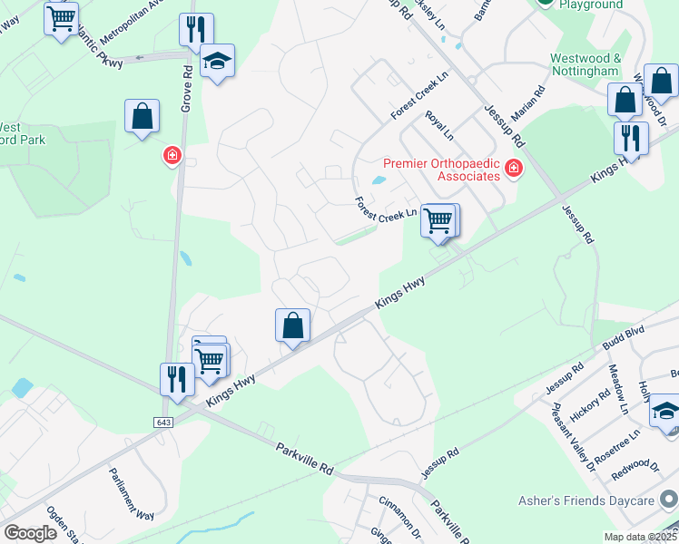 map of restaurants, bars, coffee shops, grocery stores, and more near 60 Highbridge Lane in West Deptford