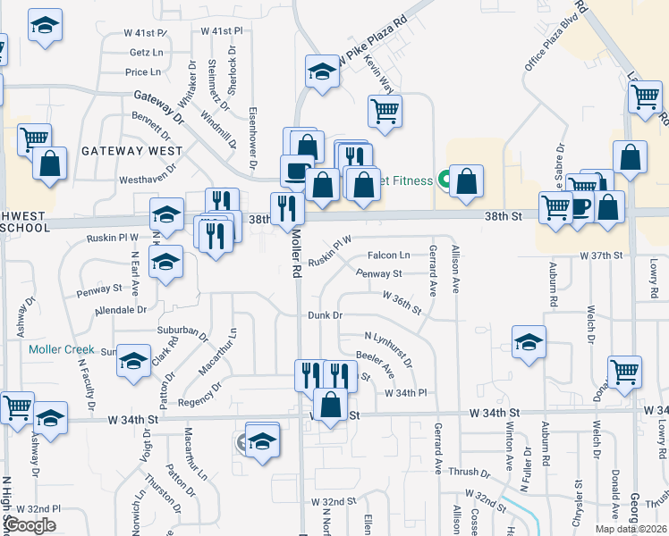 map of restaurants, bars, coffee shops, grocery stores, and more near 3630 North Norfolk Street in Indianapolis