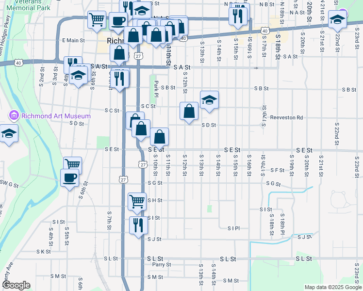 map of restaurants, bars, coffee shops, grocery stores, and more near 436 South 12th Street in Richmond