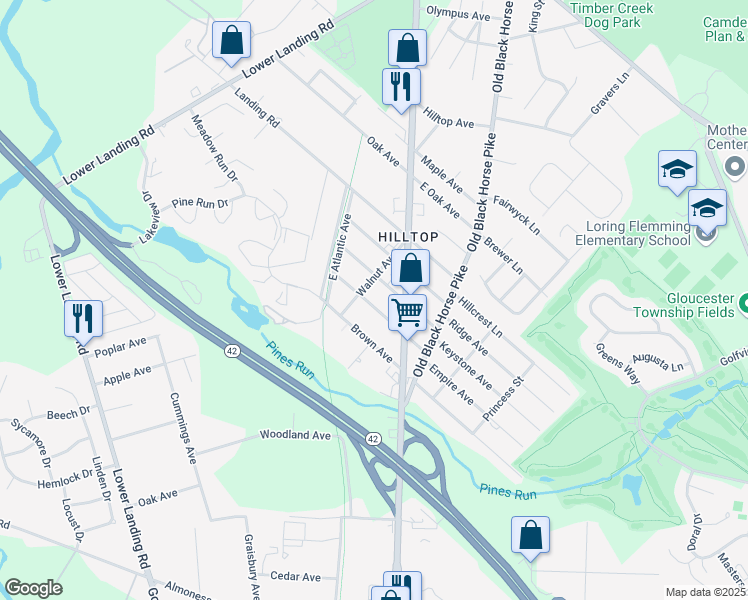map of restaurants, bars, coffee shops, grocery stores, and more near 39 Garden Avenue in Camden County