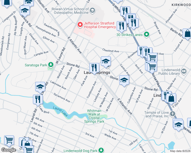 map of restaurants, bars, coffee shops, grocery stores, and more near 805 West Atlantic Avenue in Laurel Springs