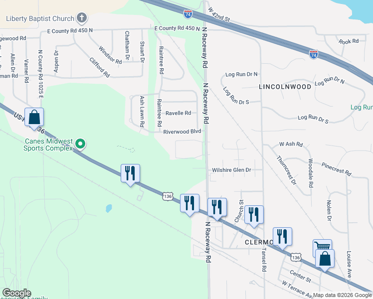 map of restaurants, bars, coffee shops, grocery stores, and more near 3940 Crystal Pond Way in Indianapolis