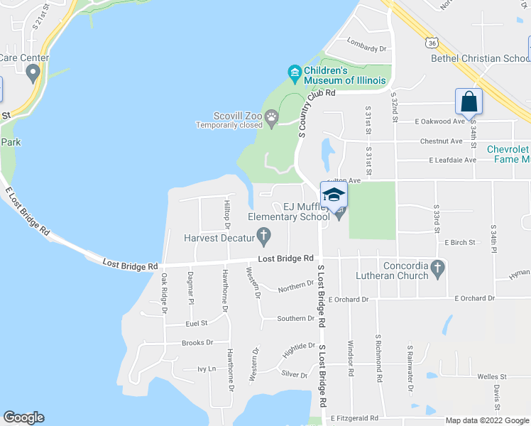 map of restaurants, bars, coffee shops, grocery stores, and more near 1777 South Country Club Road in Decatur