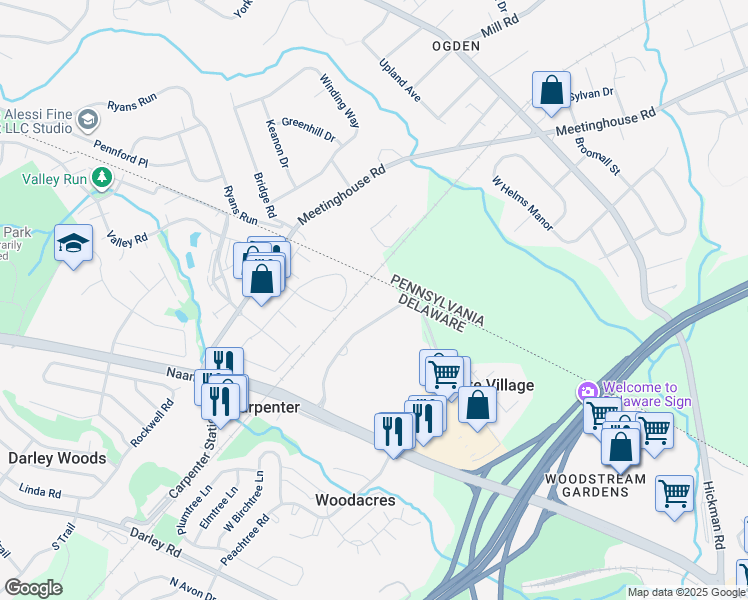 map of restaurants, bars, coffee shops, grocery stores, and more near 4039 Society Drive in Claymont