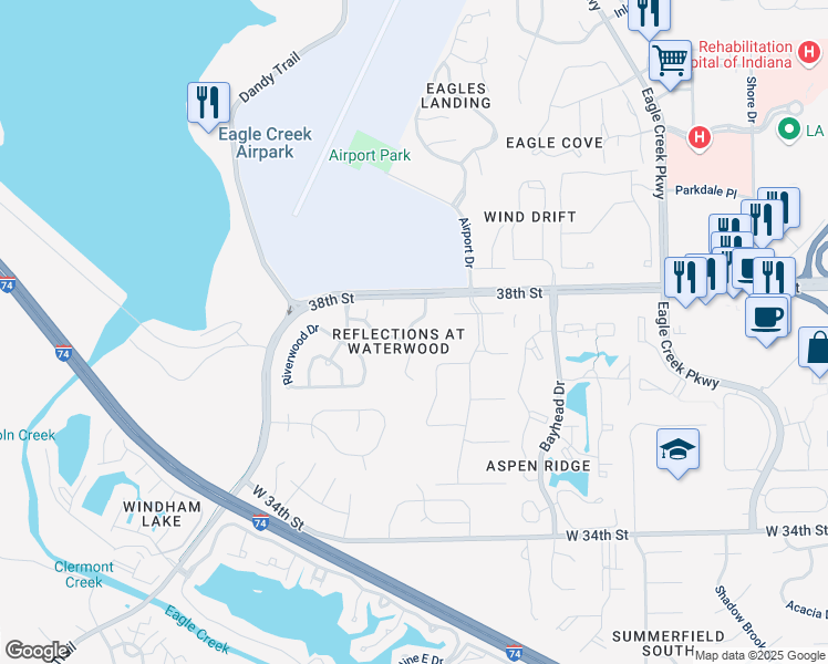 map of restaurants, bars, coffee shops, grocery stores, and more near 3708 Magenta Lane in Indianapolis