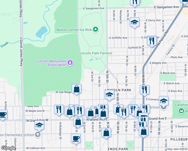 map of restaurants, bars, coffee shops, grocery stores, and more near 1513 North 3rd Street in Springfield