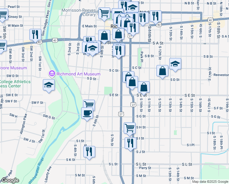 map of restaurants, bars, coffee shops, grocery stores, and more near 443 South 7th Street in Richmond