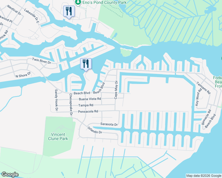 map of restaurants, bars, coffee shops, grocery stores, and more near 327 Eleanor Road in Lacey Township