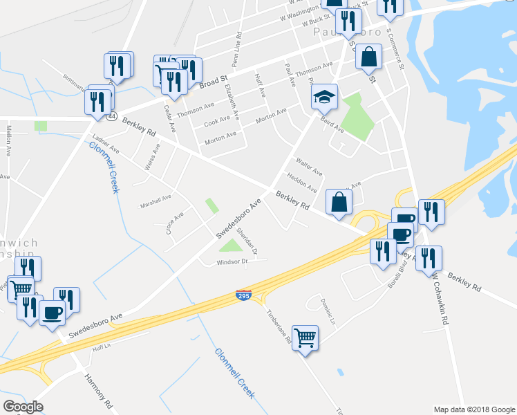 map of restaurants, bars, coffee shops, grocery stores, and more near 140 Swedesboro Avenue in Greenwich Township