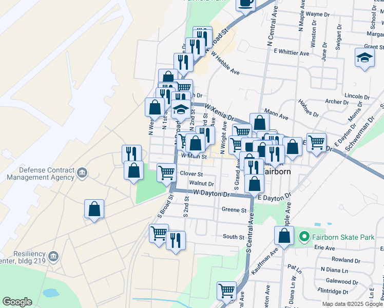 map of restaurants, bars, coffee shops, grocery stores, and more near 519 West Main Street in Fairborn
