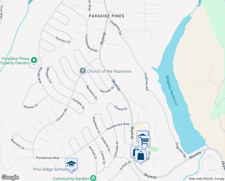 map of restaurants, bars, coffee shops, grocery stores, and more near 14163 Decatur Drive in Magalia