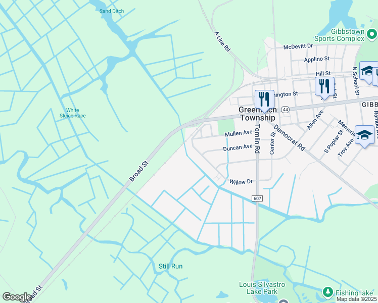 map of restaurants, bars, coffee shops, grocery stores, and more near 1016 Willow Drive in Greenwich Township