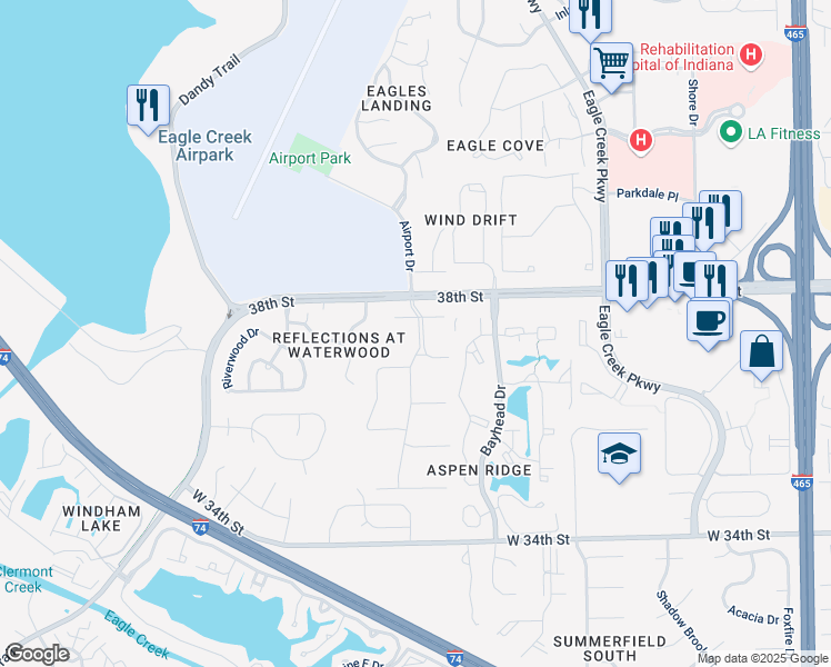 map of restaurants, bars, coffee shops, grocery stores, and more near 3726 Saint Thomas Boulevard in Indianapolis